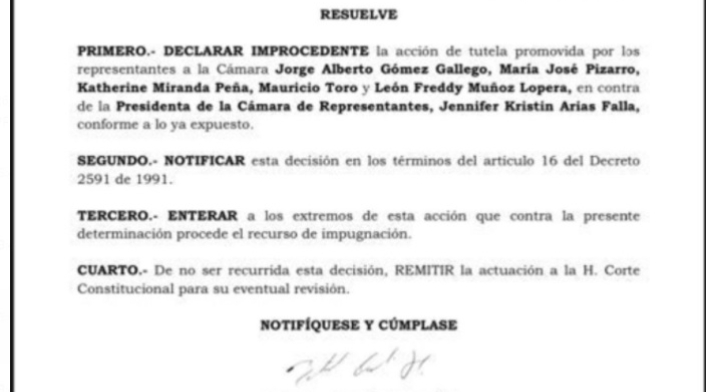 Este es el fallo de tutela sobre la votación de la moción de censura contra la exministra de las TIC