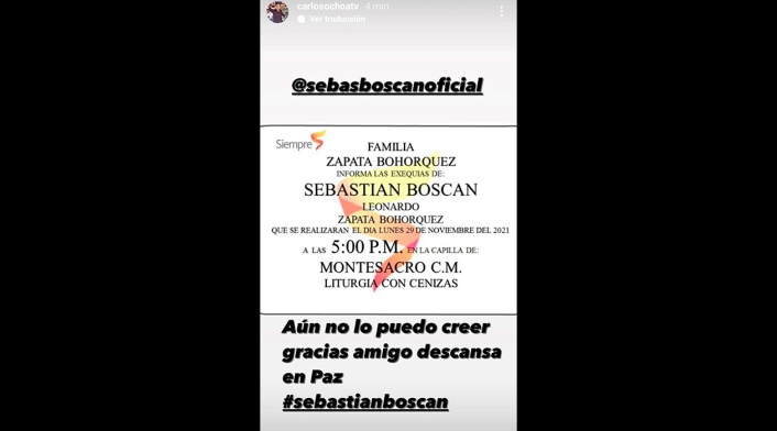 Imagen condolencias ante muerte de Sebastián Boscán