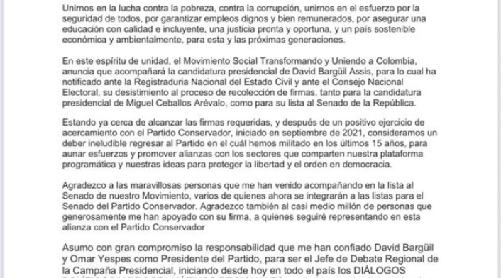 Comunicado Miguel Ceballos