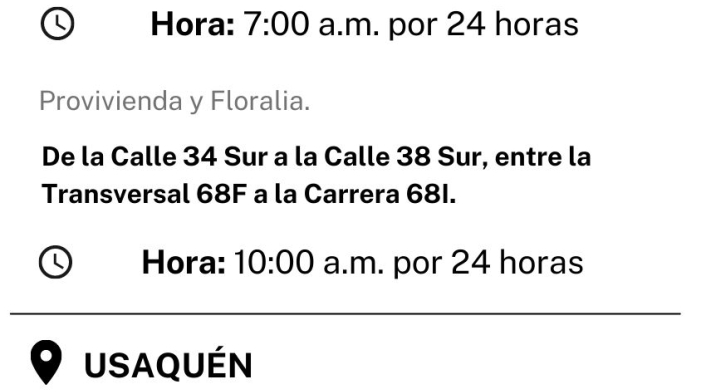 Cortes de agua en Bogotá 25 de enero