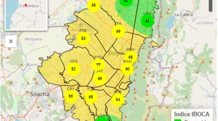 Mapa calidad del aire en Bogotá hoy 10 de febrero