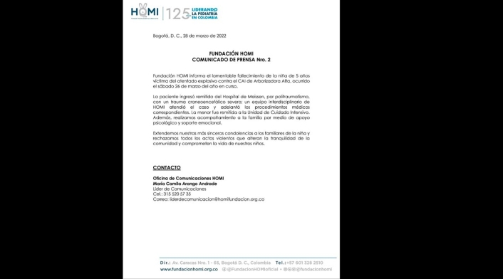 Comunicado muerte de menor por atentado a CAI en Ciudad Bolívar