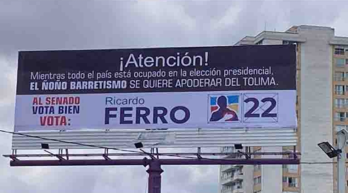 Elecciones 2022: polémica valla política que evoca a ñoños en Tolima Elecciones 2022: polémica valla política que evoca a ñoños en Tolima