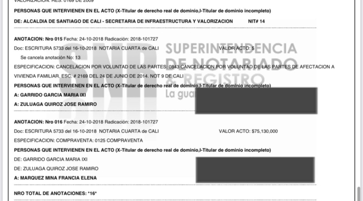 Certificado Certificado de tradición de propiedad de Francia Márquez