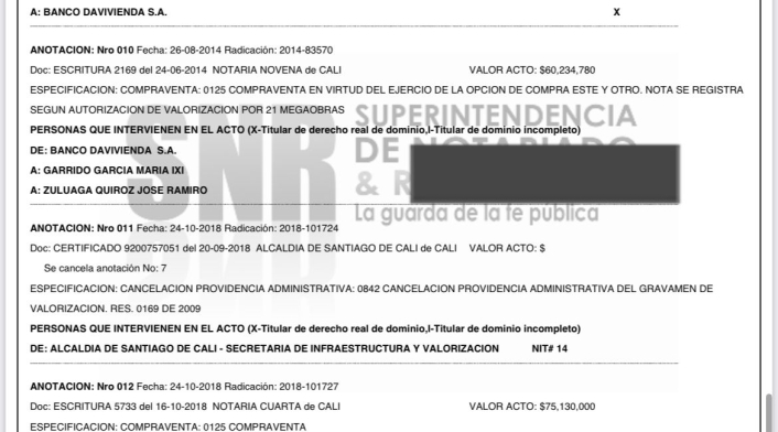 Certificado Certificado de tradición de Francia Márquez