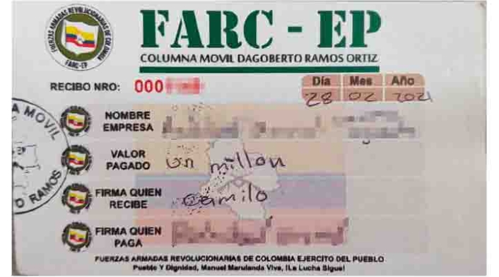 Disidencias de Farc dan recibos de ‘paz y salvo’ a sus víctimas de extorsión
