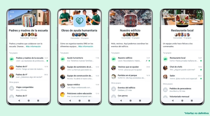 Así luce la interfaz de las comunidades en WhatsApp Interfaz de las comunidades en WhatsApp