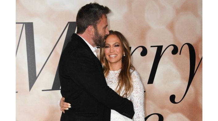 Jennifer Lopez y Ben Affleck en el lanzamiento de Marry Me
