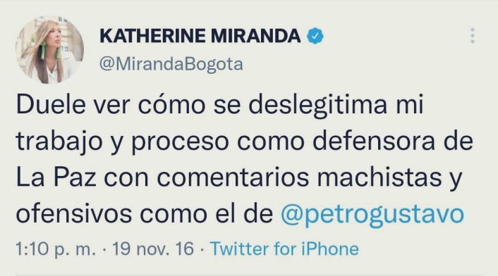 Trinos de Katherine Miranda contra Gustavo Petro