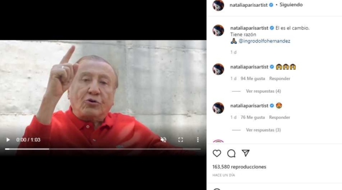 Natalia Paris apoya a Rodolfo Hernández