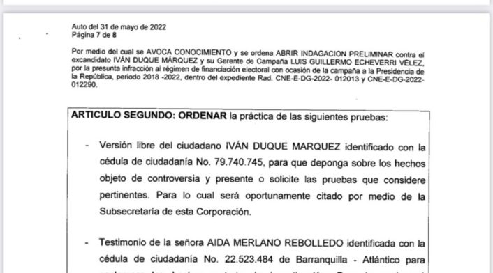 CNE abre indagación preliminar a Duque
