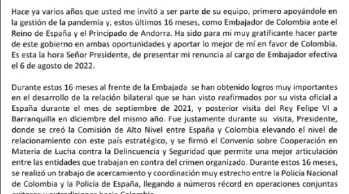 Renuncia de Luis Guillermo Plata