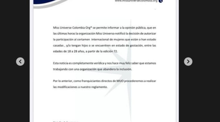 Comunicado Miss Universe
