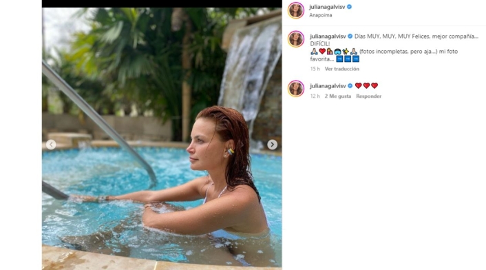 Juliana Galvis, actriz cuarentona en bikini rosado y blanco Juliana Galvis, actriz cuarentona en bikini rosado y blanco