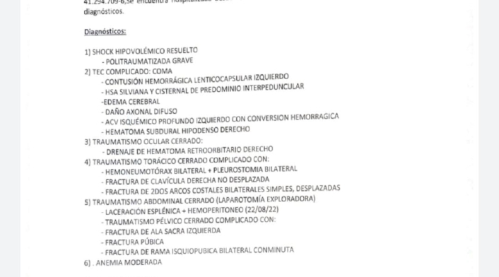 Certificado de salud de colombianas accidentadas en Chile.