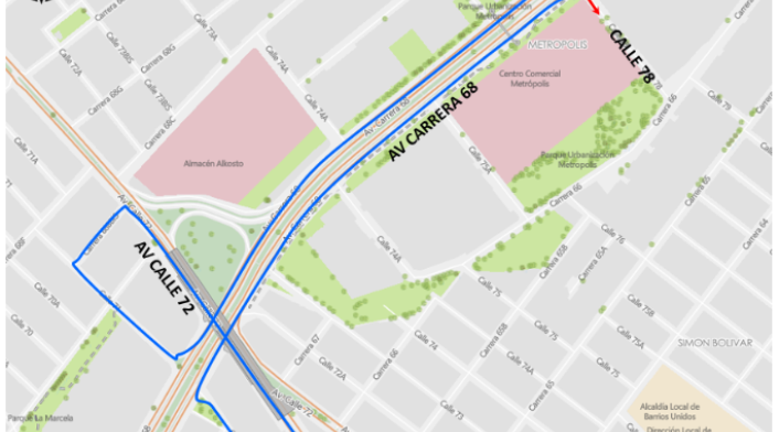 Desvíos avenida 68
