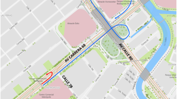 Desvíos en Avenida 68 por construcción de carriles mixtos