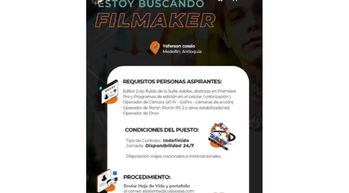 Oferta de trabajo de Yeferson Cossio