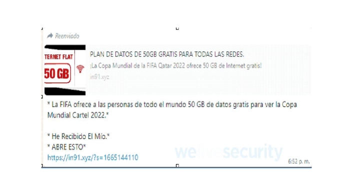 Mensaje engañoso de FIFA y regalo de 50 GB