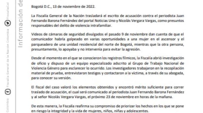 Comunicado de la Fiscalía frente al caso Juan Fernando Barona Comunicado de la Fiscalía frente al caso Juan Fernando Barona