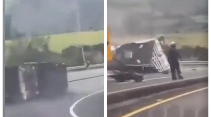 Video: camión se quedó sin frenos y por poco muere un motociclista Video: camión se quedó sin frenos y por poco muere un motociclista