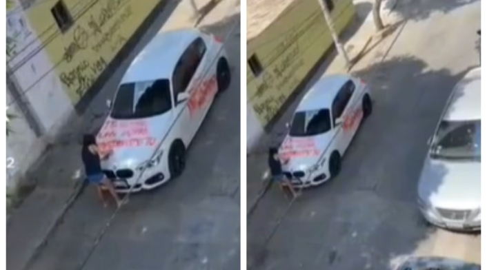 Mujer descubre que su esposo es infiel y raya el carro Mujer descubre que su esposo es infiel y raya el carro