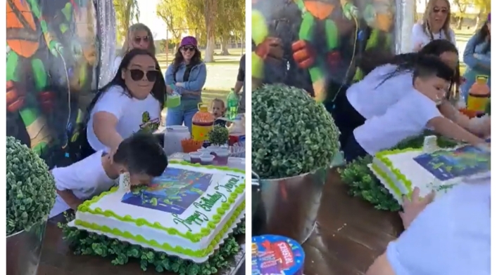 Video: mamá tira a niño a ponqué Video: mamá tira a niño a ponqué