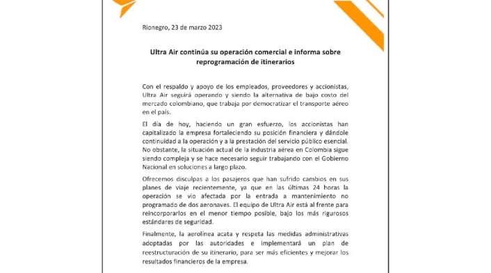 Comunicado de Ultra Air Comunicado de Ultra Air