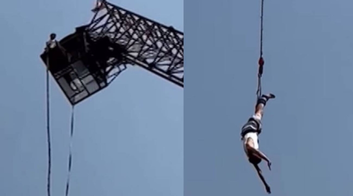 Hombre cayó al agua luego que la cuerda del bungee se rompiera Hombre cayó al agua luego que la cuerda del bungee se rompiera