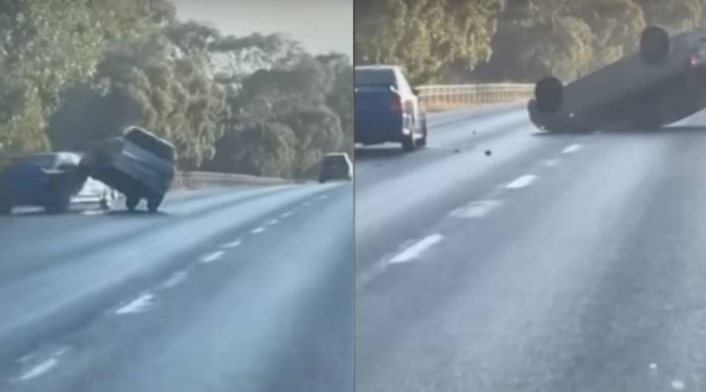 Pelea de conductores acaba con un vehículo trepado sobre otro y volcado Pelea de conductores acaba con un vehículo trepado sobre otro y volcado