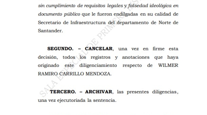 Fallo absolutorio de la Corte Suprema de Justicia al representante del partido de la U, Wilmer Carrillo.