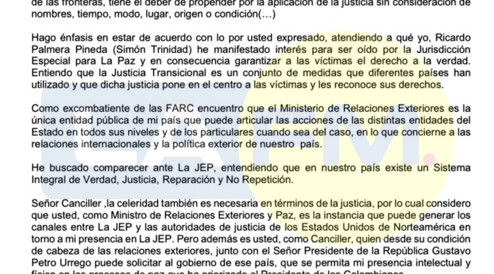 Carta Simón Trinidad