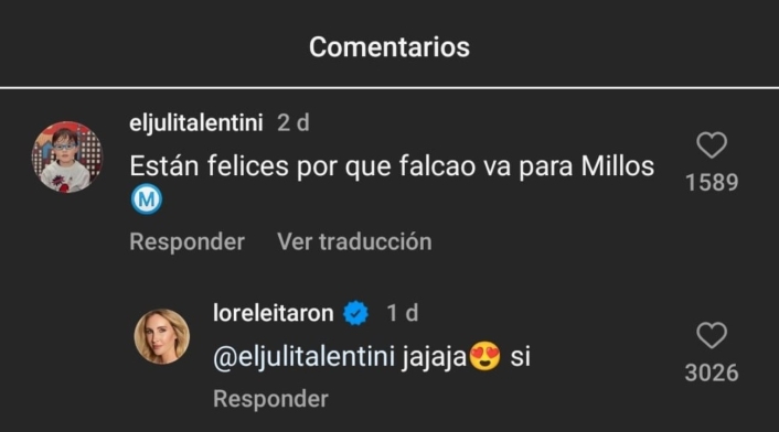 Comentario de Lorelei Tarón sobre Falcao a Millonarios Comentario de Lorelei Tarón sobre Falcao a Millonarios
