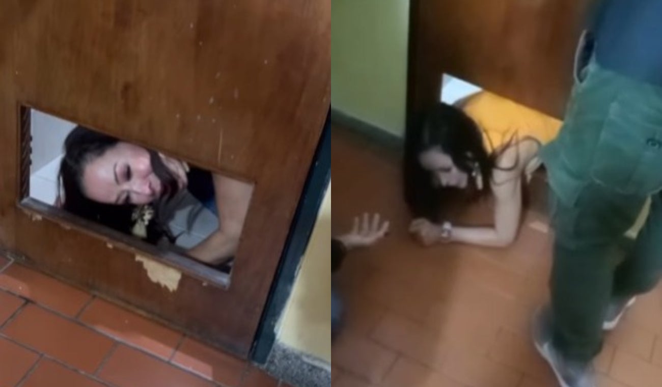 Flavia Dos Santos atascada en un baño Flavia Dos Santos atascada en un baño