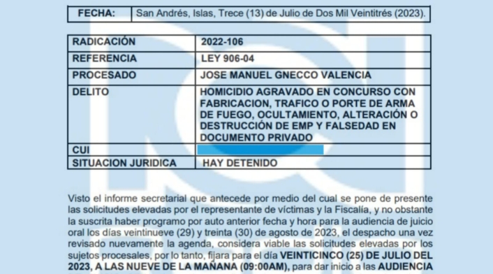 Audiencia juicio oral Gnecco
