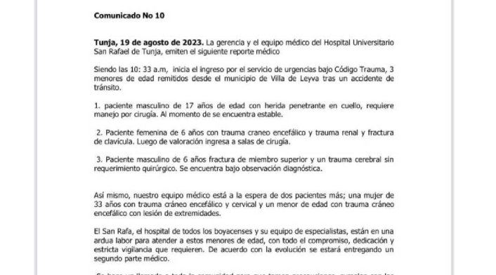 Comunicado accidente de niños