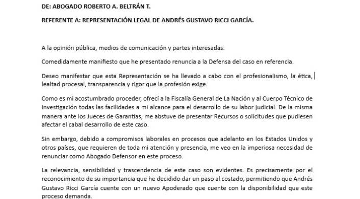 Carta de renuncia de abogado defensor