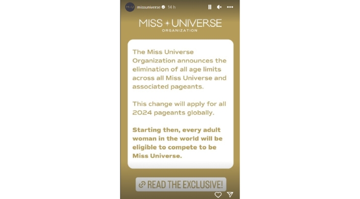 Comunicado del Miss Universo donde anuncia la eliminación del limite de edad para las concursantes Comunicado del Miss Universo donde anuncia la eliminación del limite de edad para las concursantes