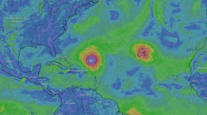 Imagen satelital del huracán Lee y el huracán Margot en el Caribe