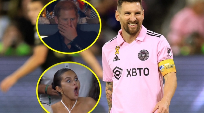Composición fotográfica con imágenes de Messi, el príncipe Harry y Selena Gomez El príncipe Harry y otros famosos pagaron dineral para ver a Messi