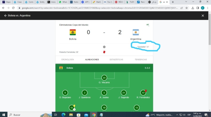 Argentina vs Bolivia, error de Google