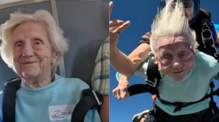 Abuela de 104 años logró su sueño y saltó en paracaídas
