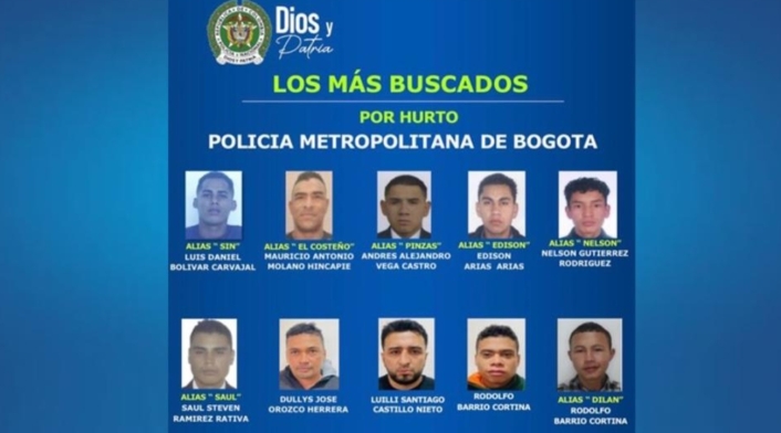 delincuentes más buscados por hurto en Bogotá