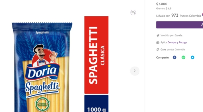 Pasta Doria en Carulla