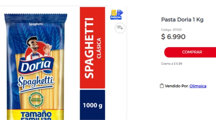 Pasta Doria en Olímpica.