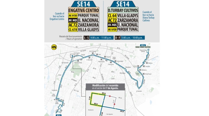 Cambios en la ruta del SITP SE14