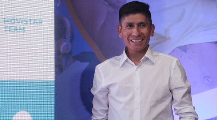 Nairo Quintana en rueda de prensa de presentación con el Movistar