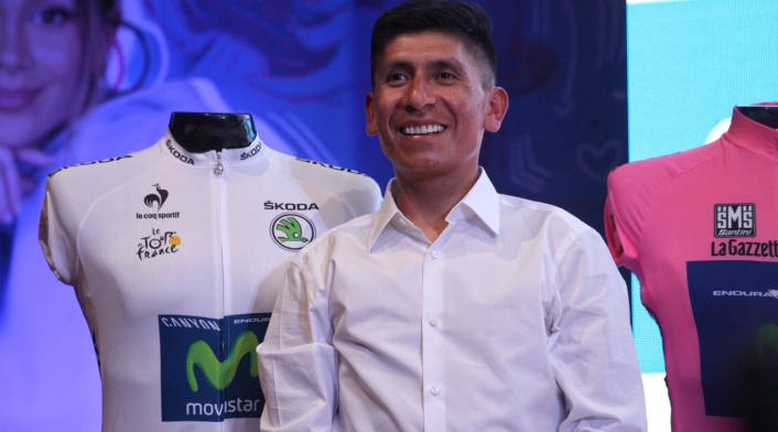 Nairo Quintana en rueda de prensa de presentación con el Movistar