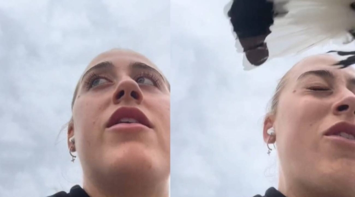 Pájaro casi le quita el ojo a una influencer Pájaro casi le quita el ojo a una influencer