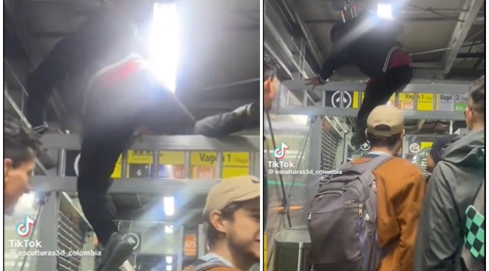 Jóvenes también se cuelan en nuevos torniquetes de Transmilenio, parece imposible pero... Jóvenes también se cuelan en nuevos torniquetes de Transmilenio, parece imposible pero...